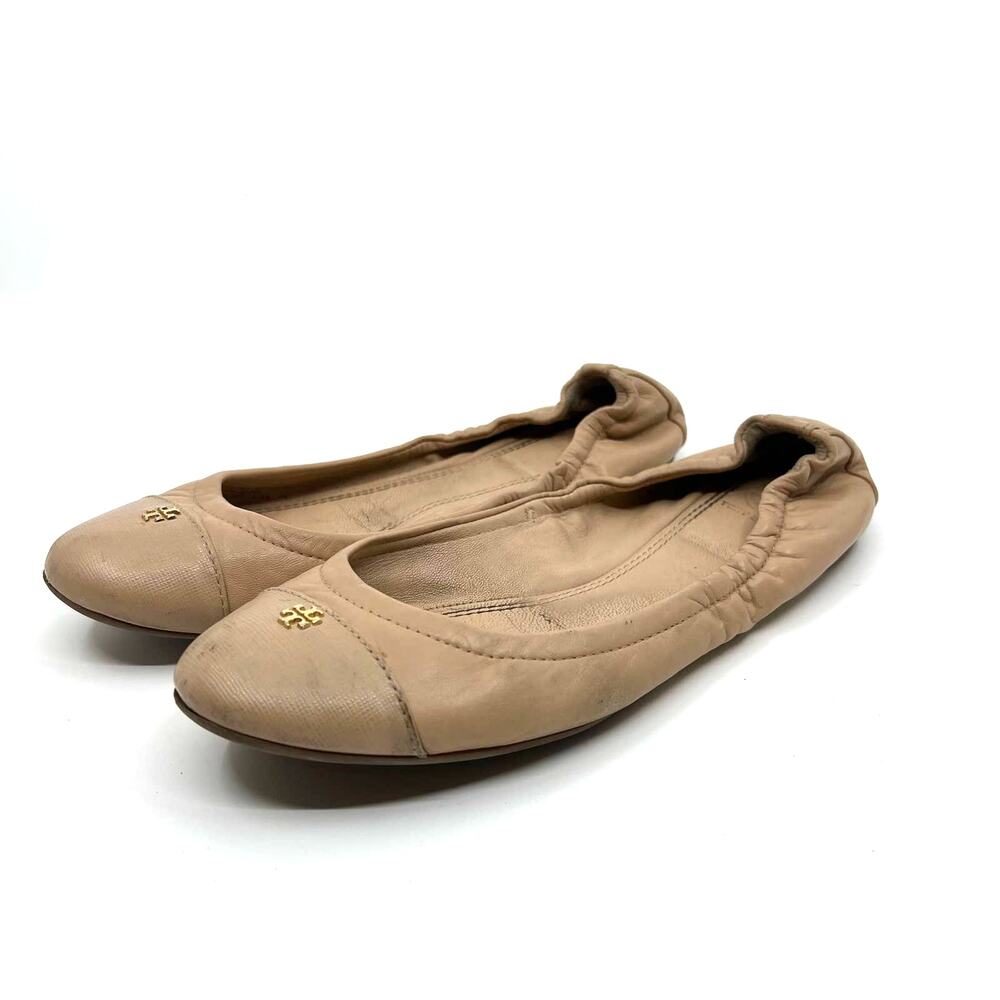 TORY BURCH Nude Leather Ballerina Flats Women's 7 US